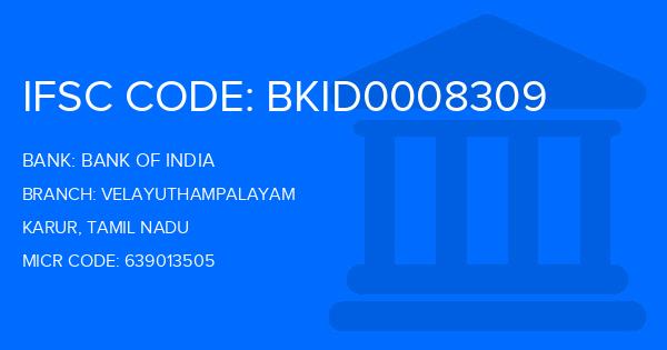 Bank Of India (BOI) Velayuthampalayam Branch IFSC Code
