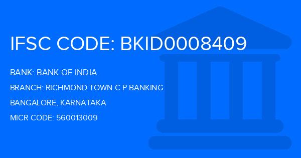 Bank Of India (BOI) Richmond Town C P Banking Branch IFSC Code