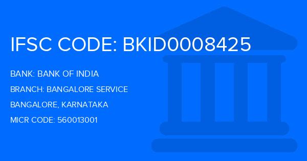 Bank Of India (BOI) Bangalore Service Branch IFSC Code
