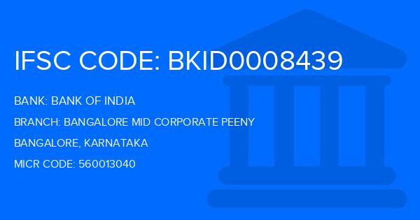 Bank Of India (BOI) Bangalore Mid Corporate Peeny Branch IFSC Code