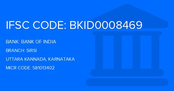 Bank Of India (BOI) Sirsi Branch IFSC Code