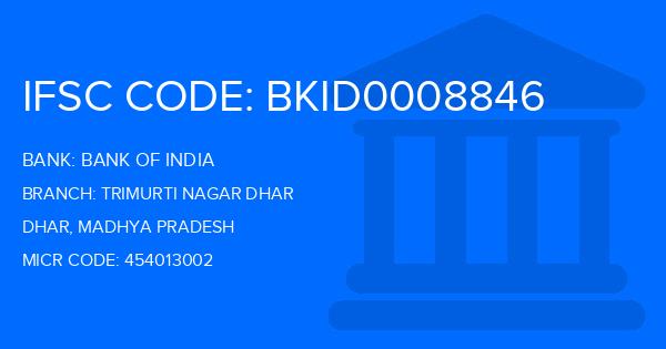 Bank Of India (BOI) Trimurti Nagar Dhar Branch IFSC Code