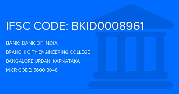 Bank Of India (BOI) City Engineering College Branch IFSC Code