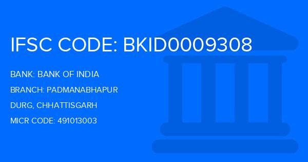 Bank Of India (BOI) Padmanabhapur Branch IFSC Code