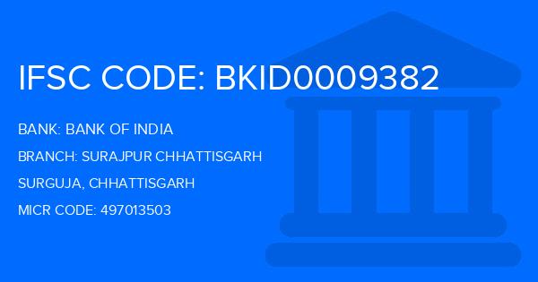 Bank Of India (BOI) Surajpur Chhattisgarh Branch IFSC Code