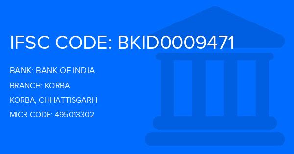 Bank Of India (BOI) Korba Branch IFSC Code