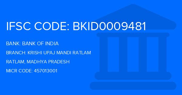 Bank Of India (BOI) Krishi Upaj Mandi Ratlam Branch IFSC Code