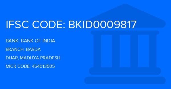 Bank Of India (BOI) Barda Branch IFSC Code