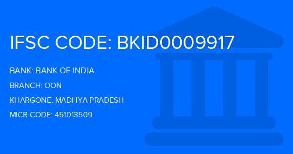 Bank Of India (BOI) Oon Branch IFSC Code