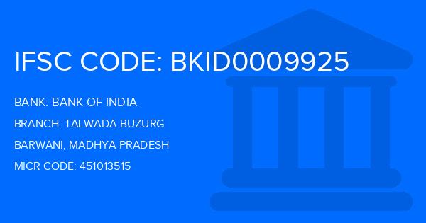 Bank Of India (BOI) Talwada Buzurg Branch IFSC Code