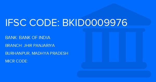 Bank Of India (BOI) Jhir Panjariya Branch IFSC Code