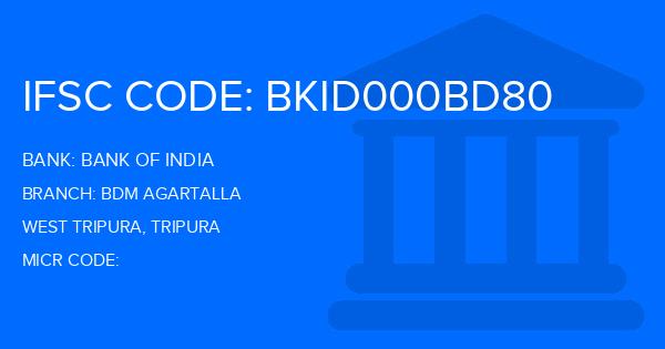 Bank Of India (BOI) Bdm Agartalla Branch IFSC Code