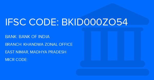Bank Of India (BOI) Khandwa Zonal Office Branch IFSC Code