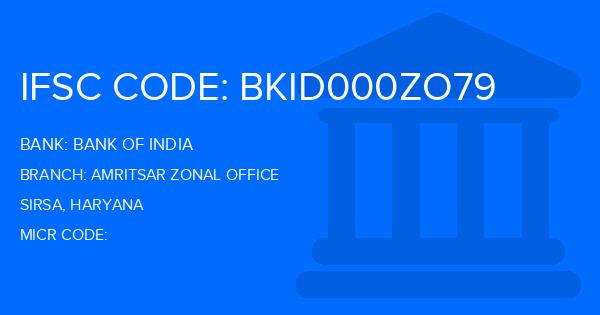 Bank Of India (BOI) Amritsar Zonal Office Branch IFSC Code