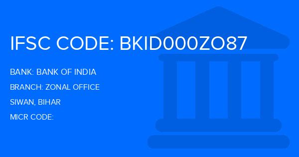 Bank Of India (BOI) Zonal Office Branch IFSC Code
