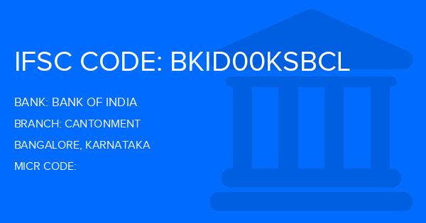 Bank Of India (BOI) Cantonment Branch IFSC Code