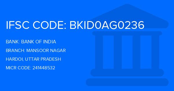 Bank Of India (BOI) Mansoor Nagar Branch IFSC Code