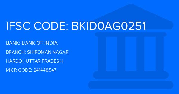 Bank Of India (BOI) Shiroman Nagar Branch IFSC Code
