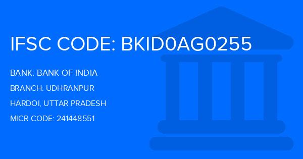 Bank Of India (BOI) Udhranpur Branch IFSC Code