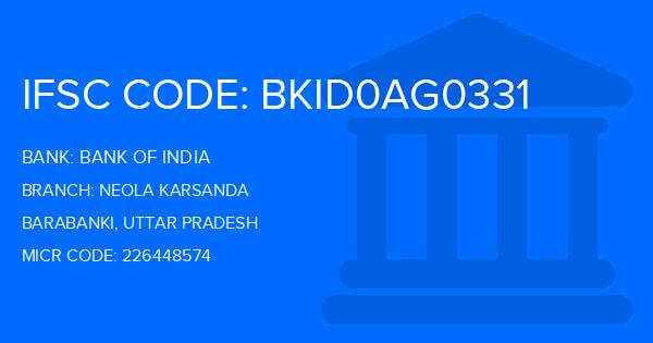 Bank Of India (BOI) Neola Karsanda Branch IFSC Code