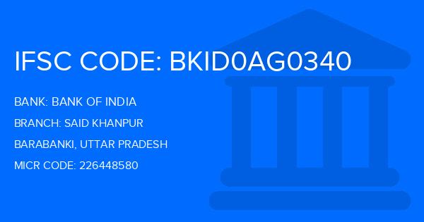 Bank Of India (BOI) Said Khanpur Branch IFSC Code