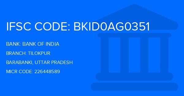 Bank Of India (BOI) Tilokpur Branch IFSC Code