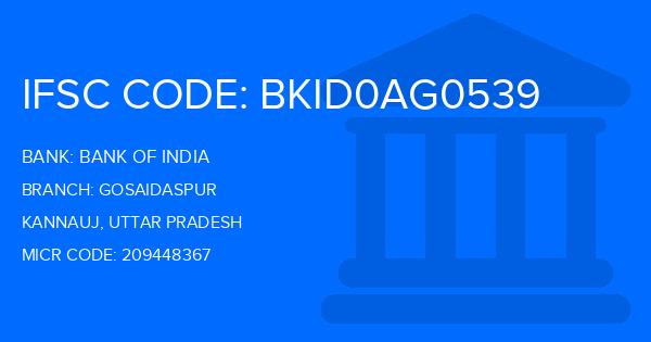 Bank Of India (BOI) Gosaidaspur Branch IFSC Code