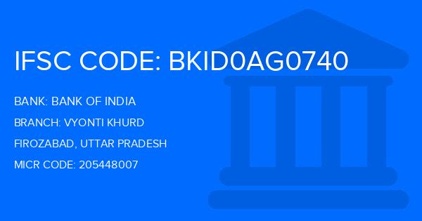 Bank Of India (BOI) Vyonti Khurd Branch IFSC Code