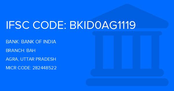 Bank Of India (BOI) Bah Branch IFSC Code