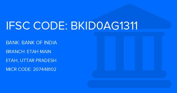 Bank Of India (BOI) Etah Main Branch IFSC Code