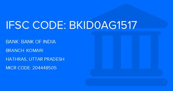 Bank Of India (BOI) Komari Branch IFSC Code