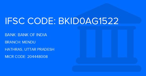 Bank Of India (BOI) Mendu Branch IFSC Code