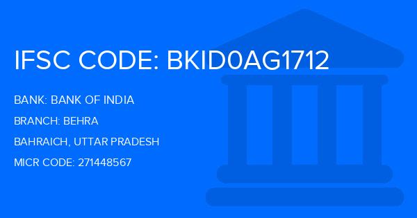Bank Of India (BOI) Behra Branch IFSC Code