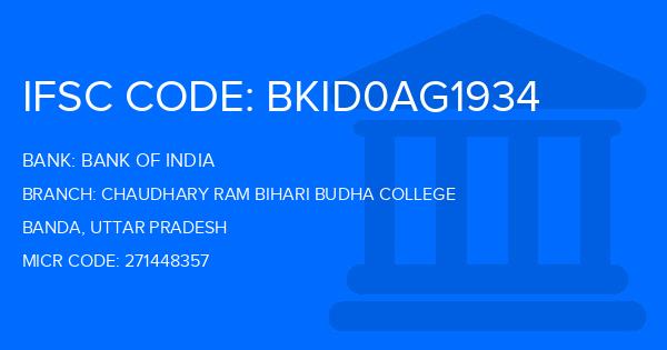 Bank Of India (BOI) Chaudhary Ram Bihari Budha College Branch IFSC Code