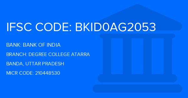 Bank Of India (BOI) Degree College Atarra Branch IFSC Code