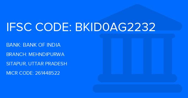 Bank Of India (BOI) Mehndipurwa Branch IFSC Code