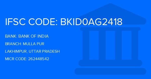 Bank Of India (BOI) Mulla Pur Branch IFSC Code