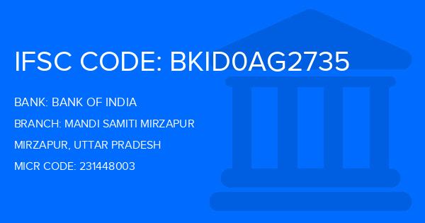 Bank Of India (BOI) Mandi Samiti Mirzapur Branch IFSC Code
