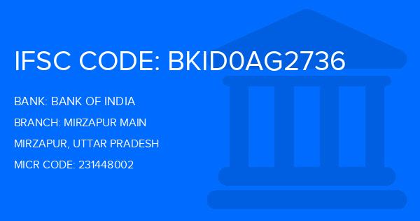 Bank Of India (BOI) Mirzapur Main Branch IFSC Code