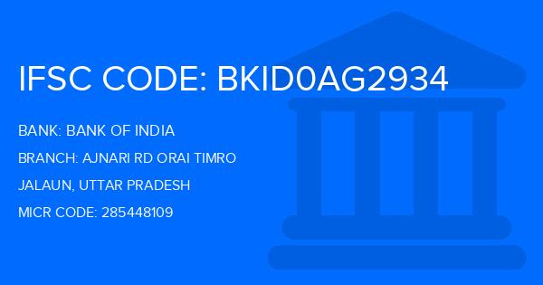 Bank Of India (BOI) Ajnari Rd Orai Timro Branch IFSC Code