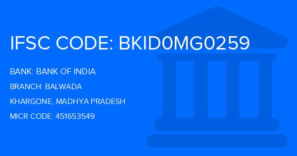 Bank Of India (BOI) Balwada Branch IFSC Code