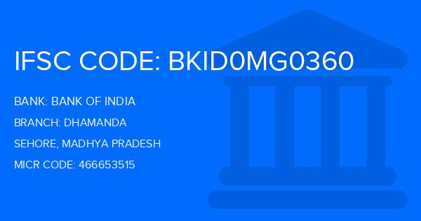 Bank Of India (BOI) Dhamanda Branch IFSC Code