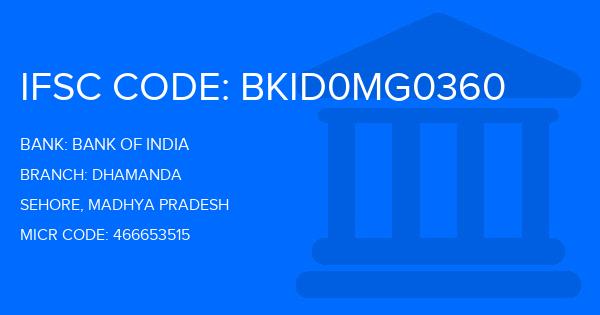 Bank Of India (BOI) Dhamanda Branch IFSC Code