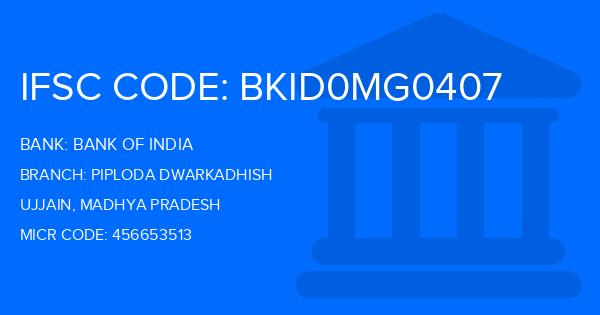 Bank Of India (BOI) Piploda Dwarkadhish Branch IFSC Code