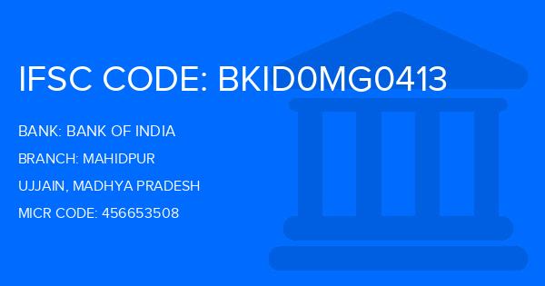 Bank Of India (BOI) Mahidpur Branch IFSC Code