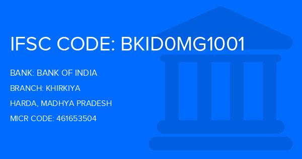 Bank Of India (BOI) Khirkiya Branch IFSC Code