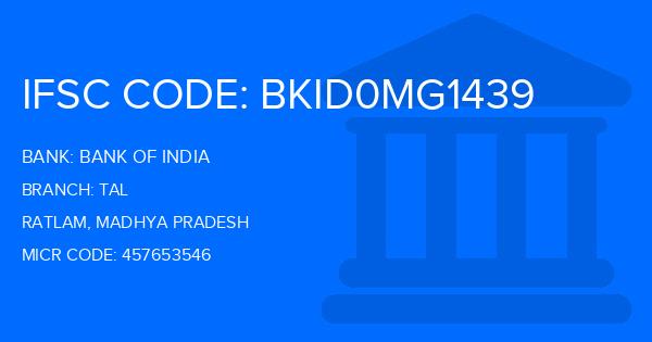 Bank Of India (BOI) Tal Branch IFSC Code