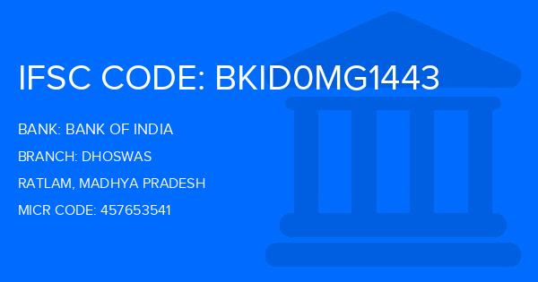 Bank Of India (BOI) Dhoswas Branch IFSC Code
