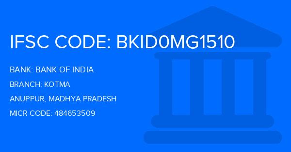 Bank Of India (BOI) Kotma Branch IFSC Code
