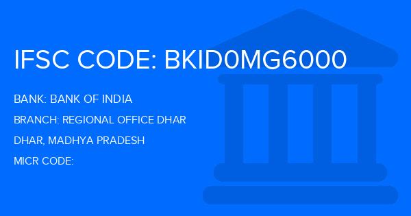 Bank Of India (BOI) Regional Office Dhar Branch IFSC Code